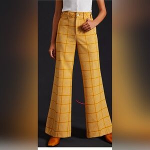 Yellow Plaid Wide-Leg Pants